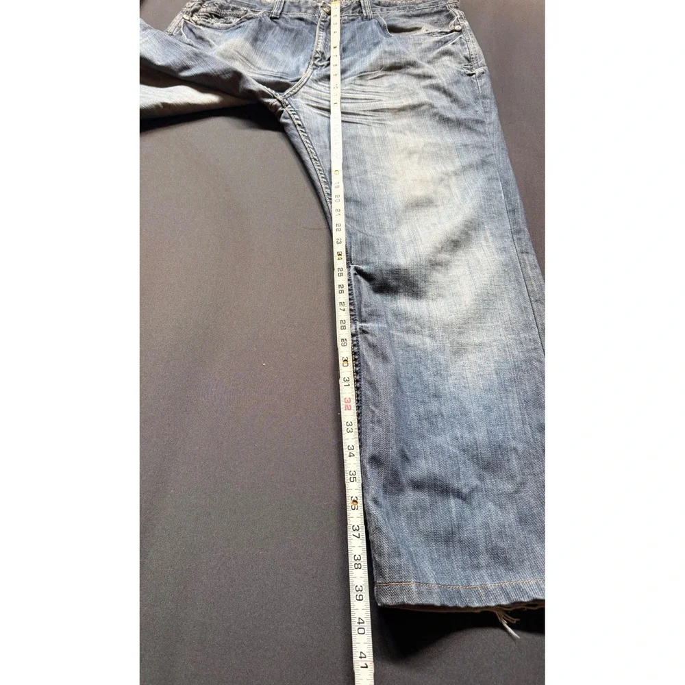 Ecko Unltd Relaxed Straight Leg Jeans Blue Whiskered Denim Sz 38 Y2K Streetwear